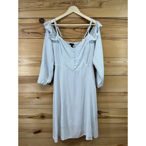 Torrid Dress 1X Light Blue White Stripe Off Shoulder Ruffle Sleeve Festival B84 - Picture 1 of 16
